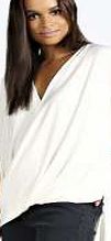 boohoo Slinky Wrap Front Half Sleeve Blouse - cream