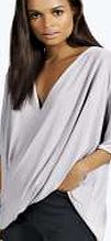 boohoo Slinky Wrap Front Half Sleeve Blouse - grey
