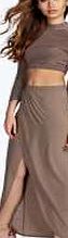 boohoo Slinky Wrap Slit Maxi Skirt - mocha azz05529