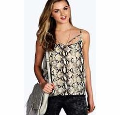 boohoo Snakeskin Print Strappy Front Woven Cami - multi