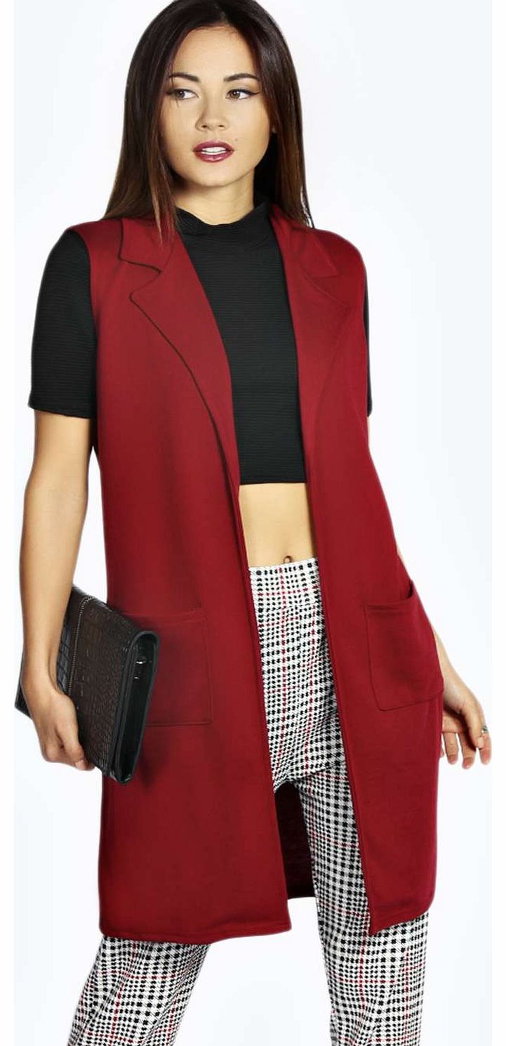 boohoo Sofia Ponte Sleeveless Duster Coat - wine azz17510