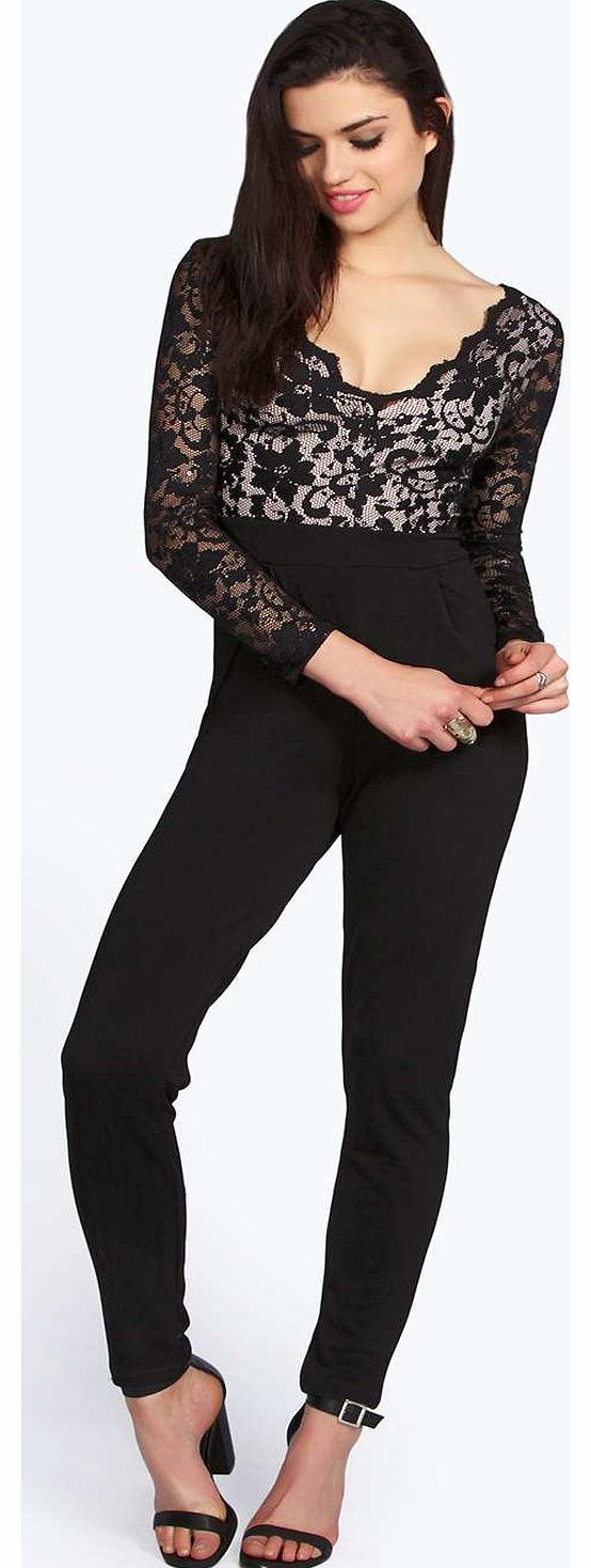 boohoo Sofia Scallop Sequin Lace Tapered Jumpsuit -