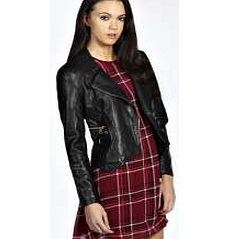 boohoo Sofie Collarless Faux Leather Jacket - black