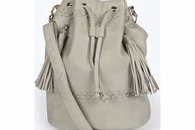 Sophia Plait and Tassel Detail Duffle Bag - grey