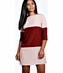boohoo Sophie Colour Block Panel Shift Dress - burgundy
