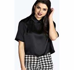 Sophie Silky Boxy Collared Shirt - black azz20395