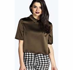 boohoo Sophie Silky Boxy Collared Shirt - khaki azz20395