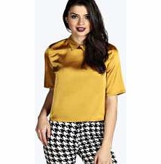boohoo Sophie Silky Boxy Collared Shirt - mustard