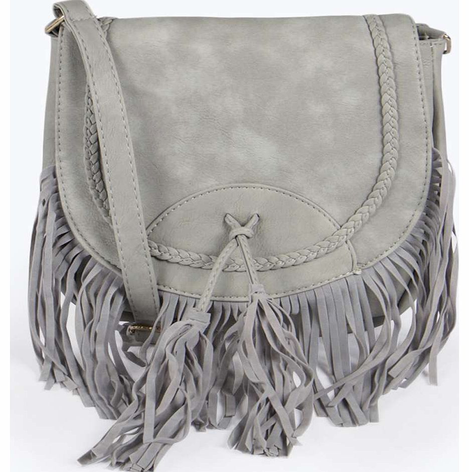 boohoo Sophie Tassel and Plait Cross Body Saddle Bag -