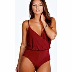 boohoo Sophie Wrap Front Bodysuit - plum azz31016