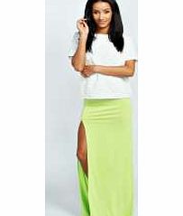 boohoo Soraya Thigh High Split Maxi Skirt - lime azz36026