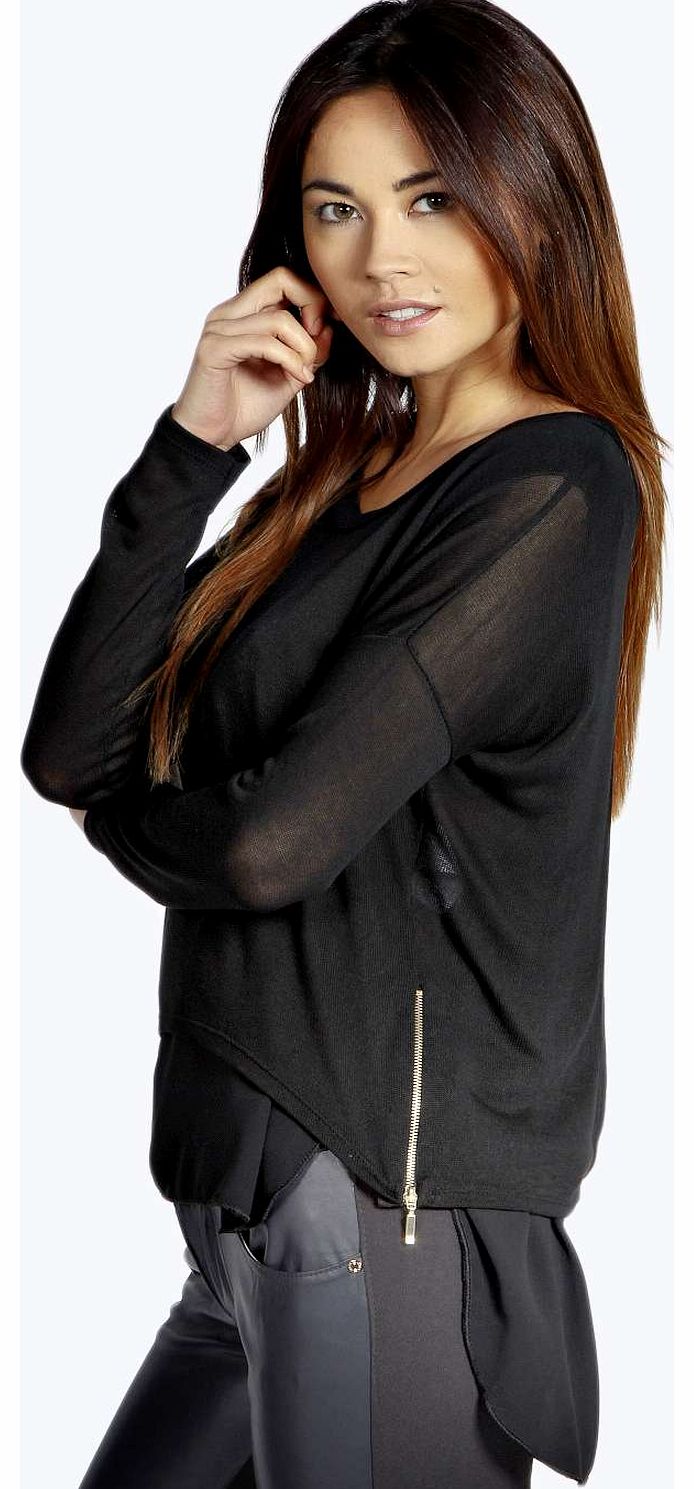 boohoo Stacey Chiffon Mix Jumper - black azz13426