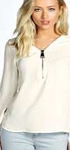 boohoo Statement Zip Front Blouse - beige azz04858