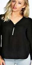 boohoo Statement Zip Front Blouse - black azz04858