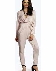boohoo Steffy Wrap Over Silky Jumpsuit - nude azz21719