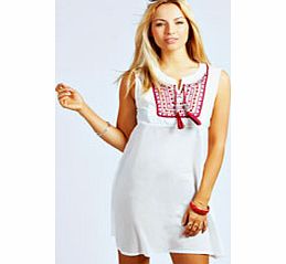 Stella Embellished Tassle Beach Dress - white