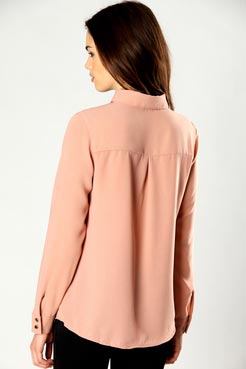Boohoo Stephanie Closed Blouse with Waterfall Front