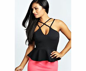 boohoo Strappy Peplum Top - black azz27596