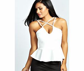 boohoo Strappy Peplum Top - ivory azz27596