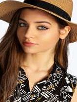 boohoo Straw Ribbon Trim Fedora - natural azz11280