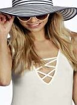 boohoo Striped Floppy Straw Hat - white azz10773