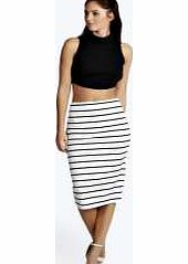 boohoo Striped Ponte Midi Pencil Skirt - ivory azz13199