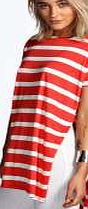 boohoo Stripey Split Side T Shirt - red azz07289