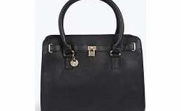 Structured Day Bag With Padlock Detail - black