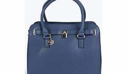 Structured Day Bag With Padlock Detail - blue