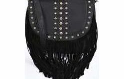 boohoo Stud and Tassel Cross Body Saddle Bag - black