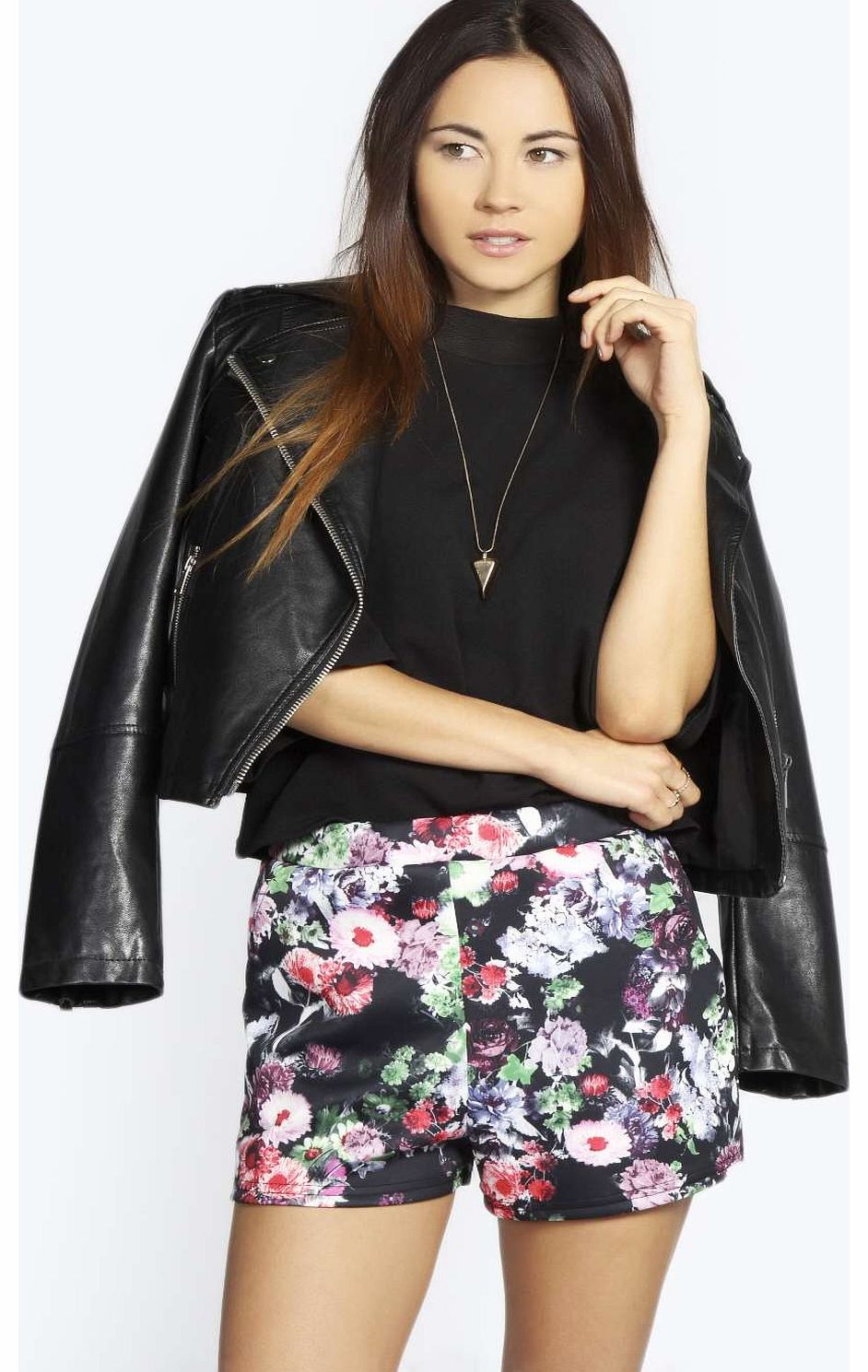 Sue Floral Print Scuba Shorts - multi azz16891