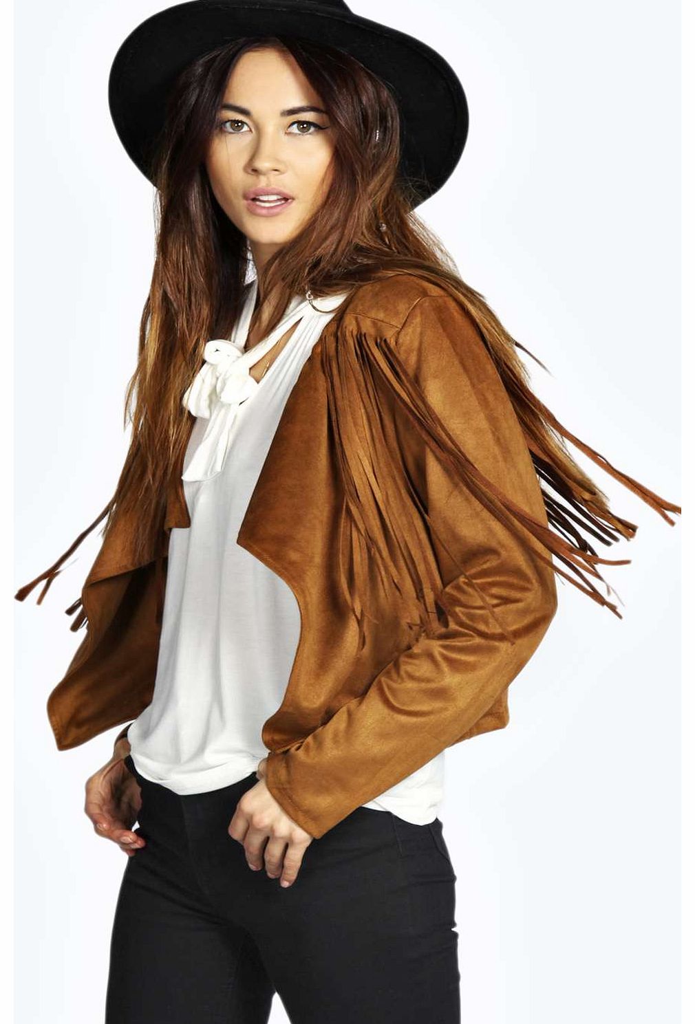 boohoo Suedette Tassel Jacket - brown azz18760