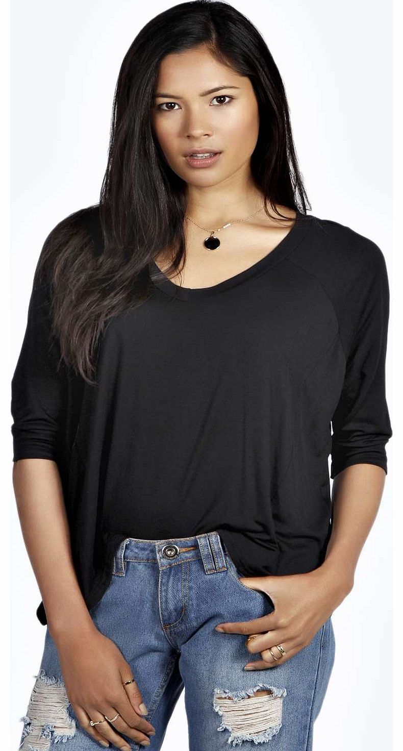 boohoo Summer Oversized V Neck 1/2 Sleeve Top - black