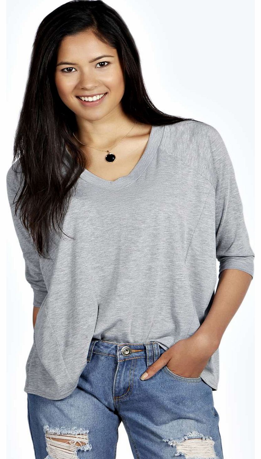 boohoo Summer Oversized V Neck 1/2 Sleeve Top - grey