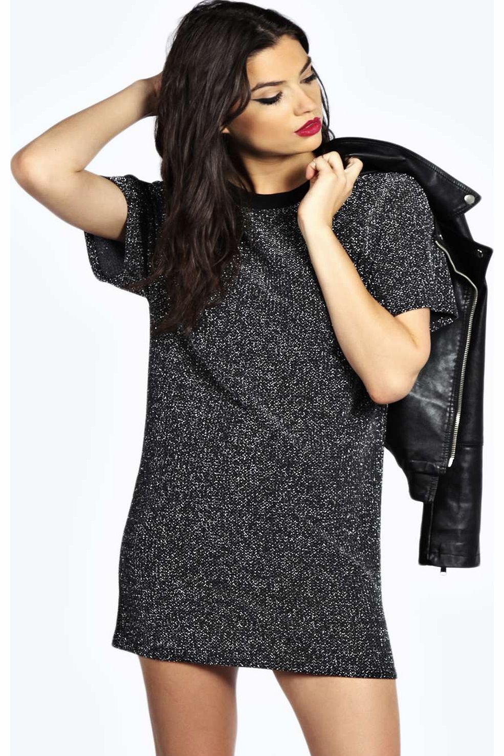 Suzie Glitter Ribbed Shift Dress - black azz17739