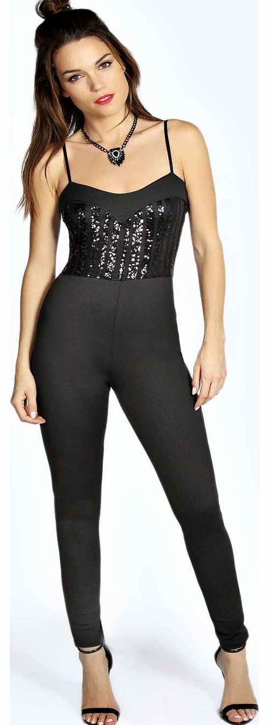 Suzie Sequin Bodice Strappy Jumpsuit - black