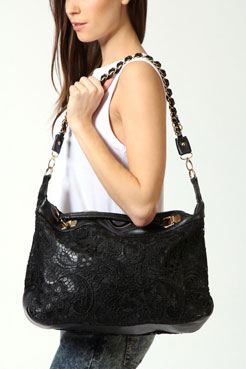 boohoo Suzy Black Lace Slouch Bag Female