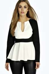 boohoo Tabitha Contrast Panel Peplum Top - white pzz98120
