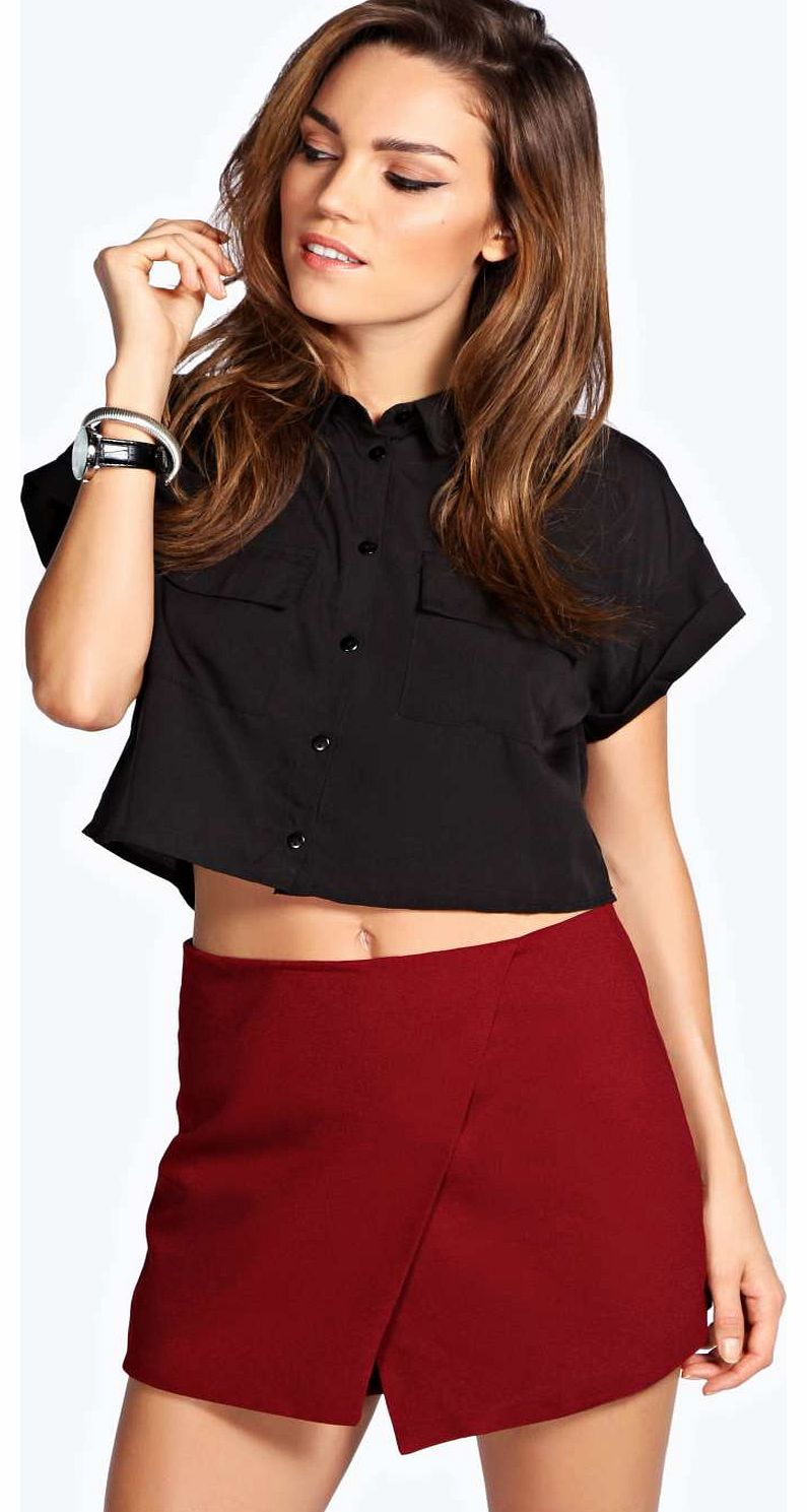 boohoo Talia High Waisted Woven Crepe Skort - wine