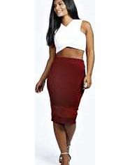 boohoo Talia Mesh Insert Midi Bodycon Skirt - berry