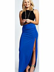 boohoo Tamsin Ruched Side Jersey Maxi Skirt - blue
