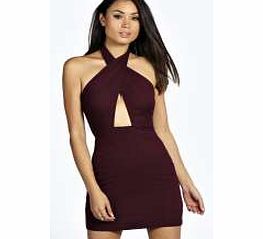 Tamzen Halter Neck Wrap Over Bodycon Dress -