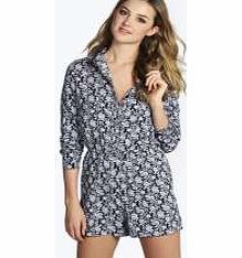 Tanni Floral Woven Shirt Style Playsuit - black