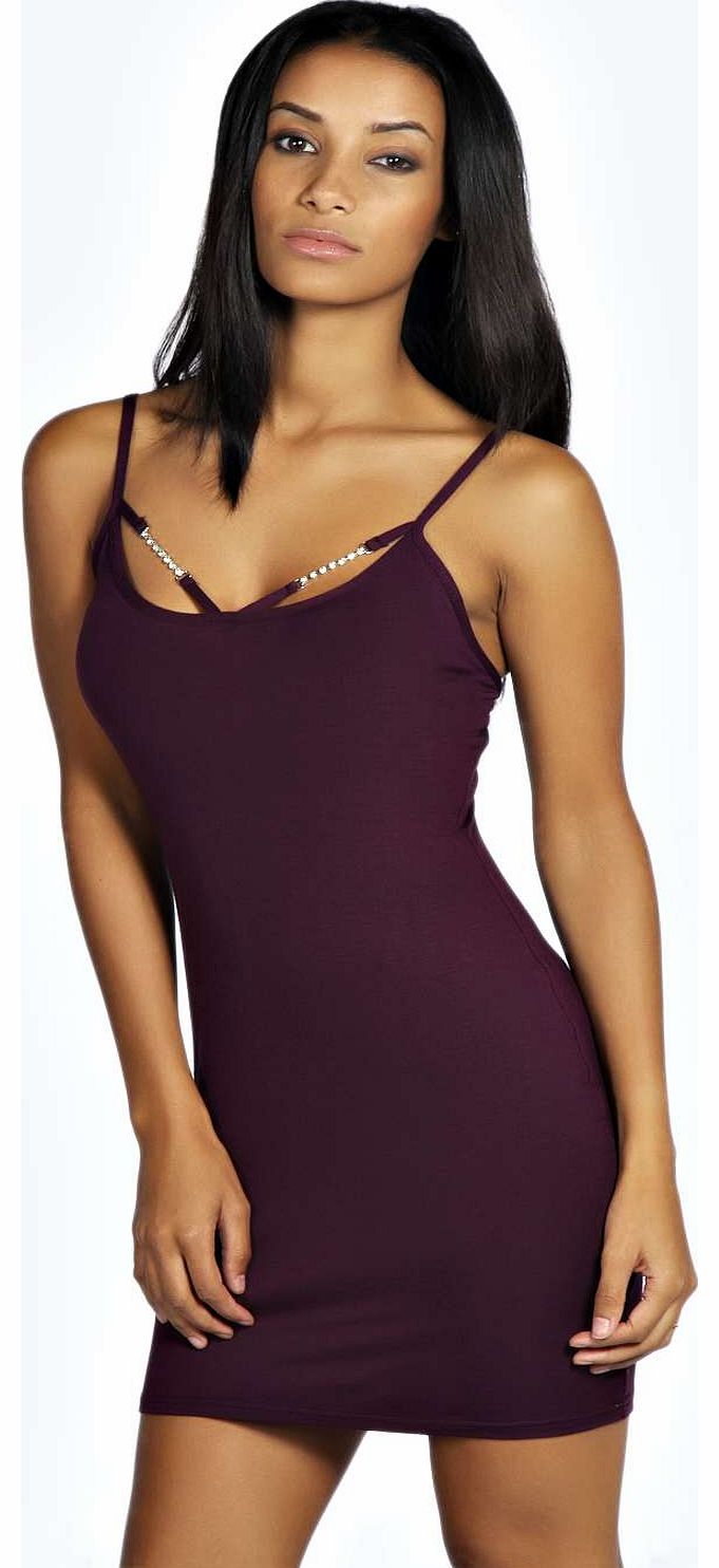 boohoo Tanya Diamond Strap Bodycon Dress - wine azz18997
