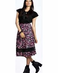 boohoo Tanya Floral Mesh Hem Midi Skirt - multi azz21081