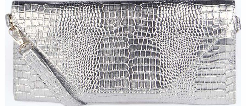 boohoo Tanya Metallic Mock Croc Cross Body Bag - silver