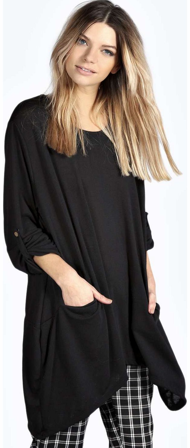 Tara Roll Sleeve Pocket Fine Gauge Jumper -