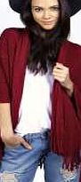 boohoo Tassel Edge Cape - wine azz23088