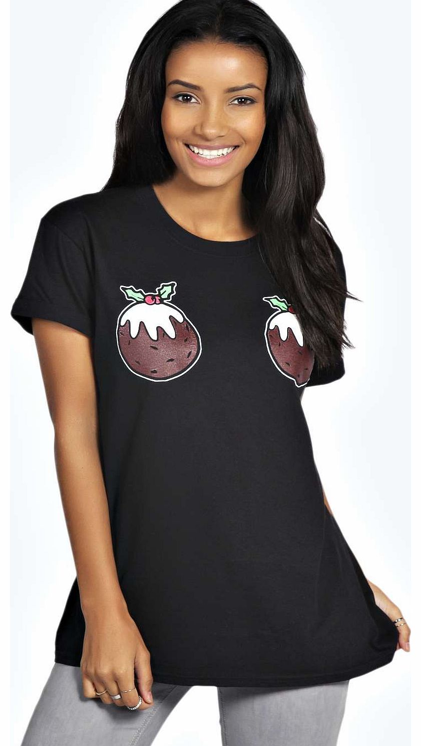 boohoo Taylor Pudding Novelty Christmas Tee - black