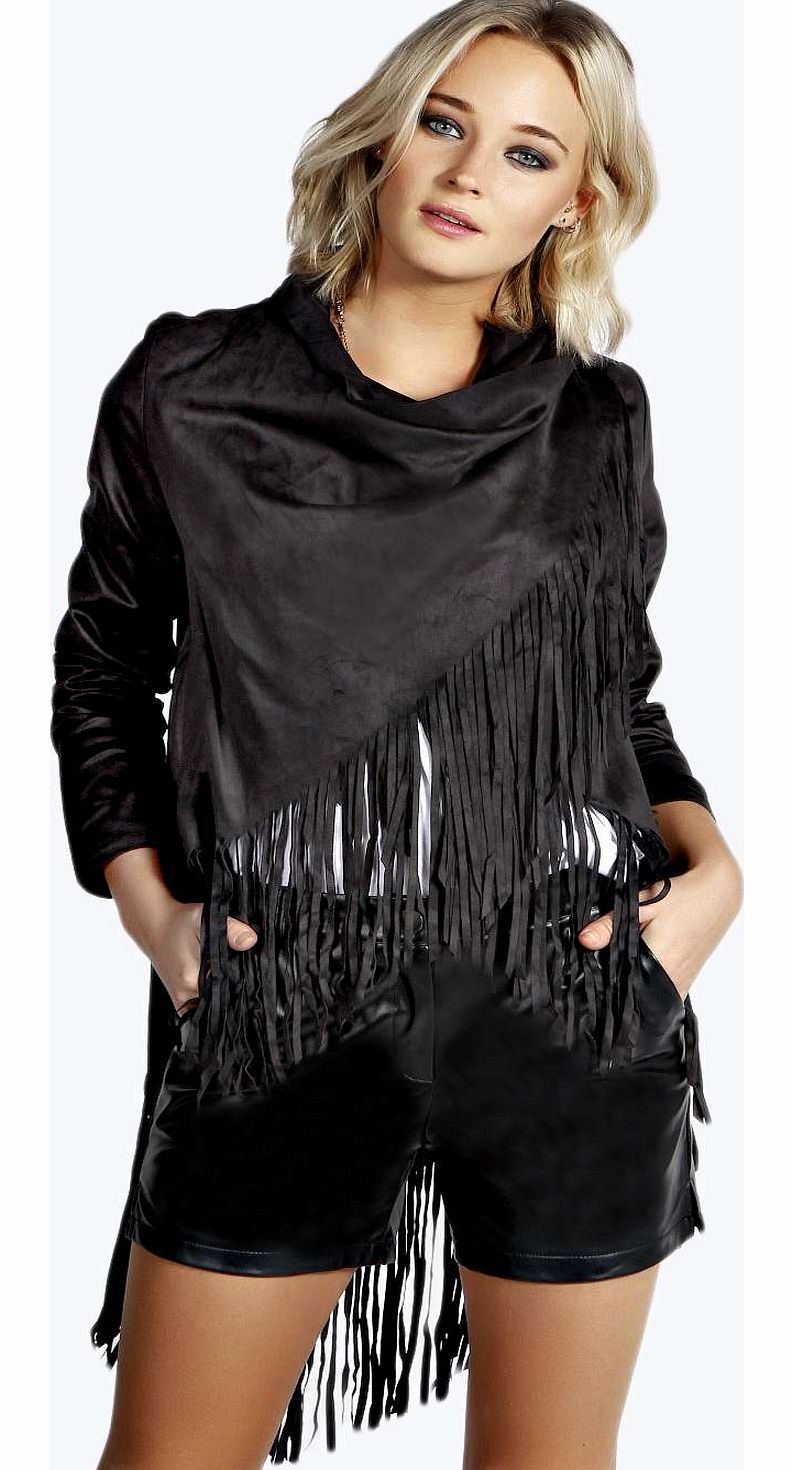 boohoo Tegan Tassel Suedette Jacket - black azz14369